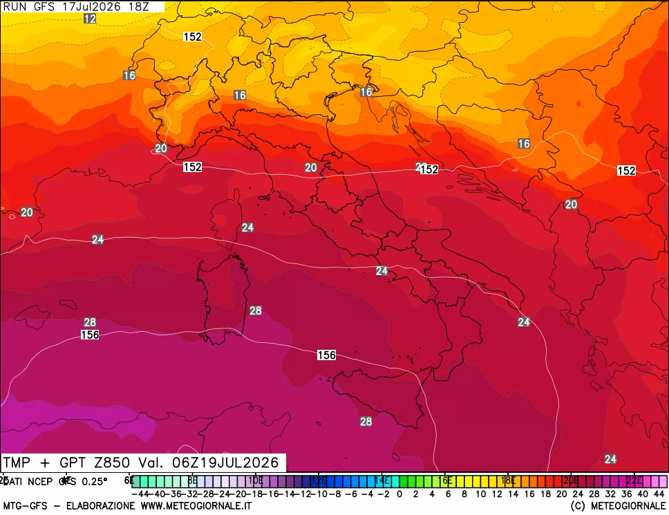 mappa 850 hPa Temp + GPT