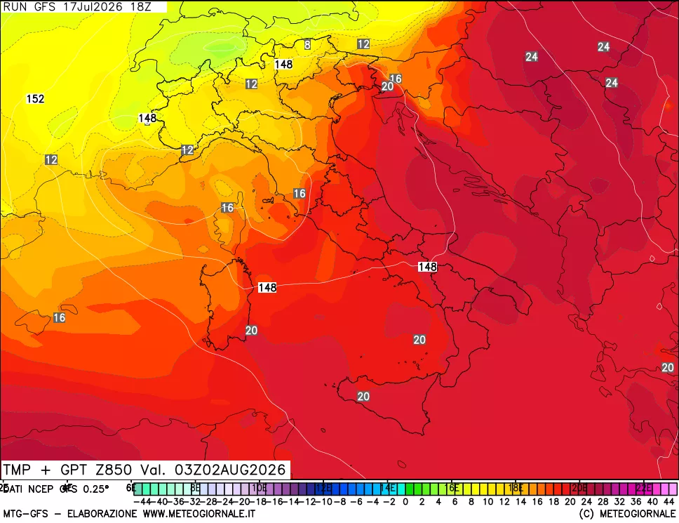 mappa 850 hPa Temp + GPT