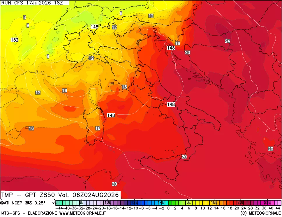 mappa 850 hPa Temp + GPT