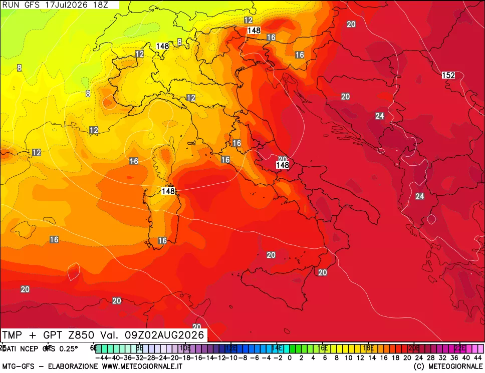 mappa 850 hPa Temp + GPT