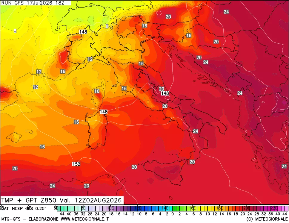mappa 850 hPa Temp + GPT