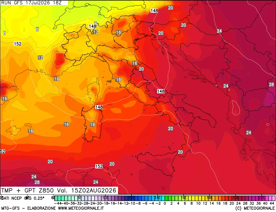 mappa 850 hPa Temp + GPT