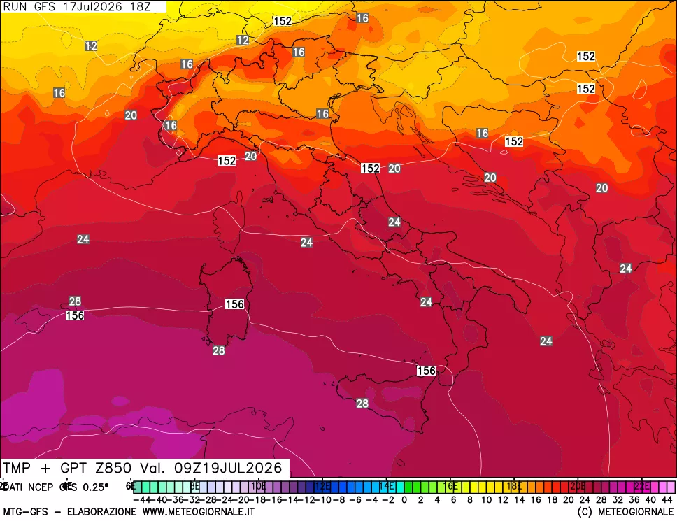 mappa 850 hPa Temp + GPT