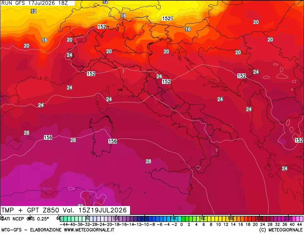 mappa 850 hPa Temp + GPT