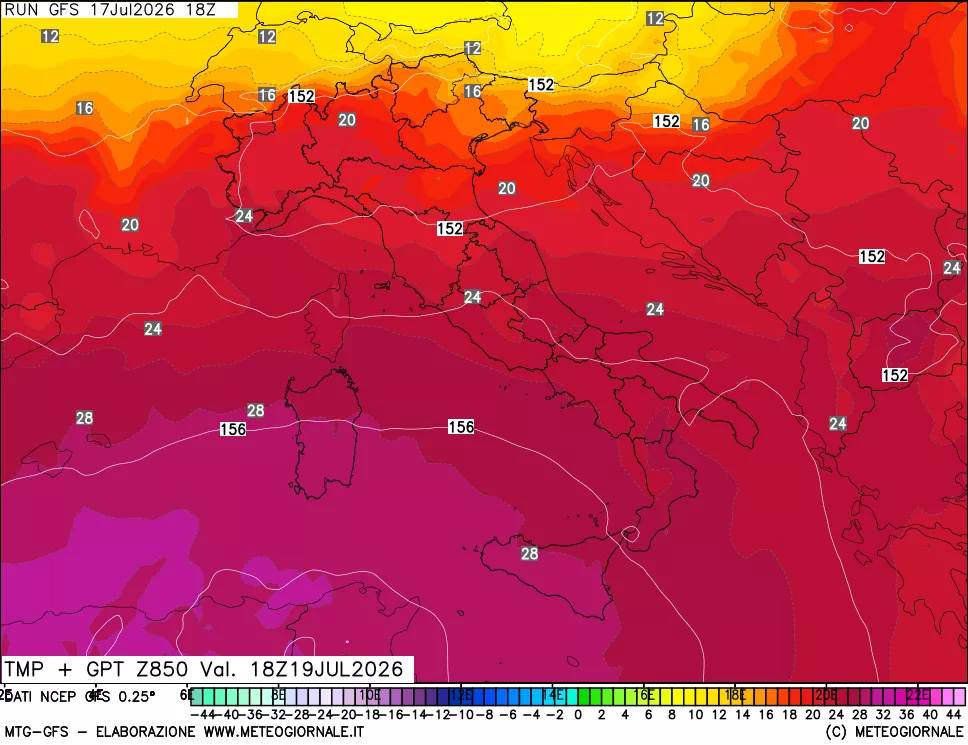 mappa 850 hPa Temp + GPT