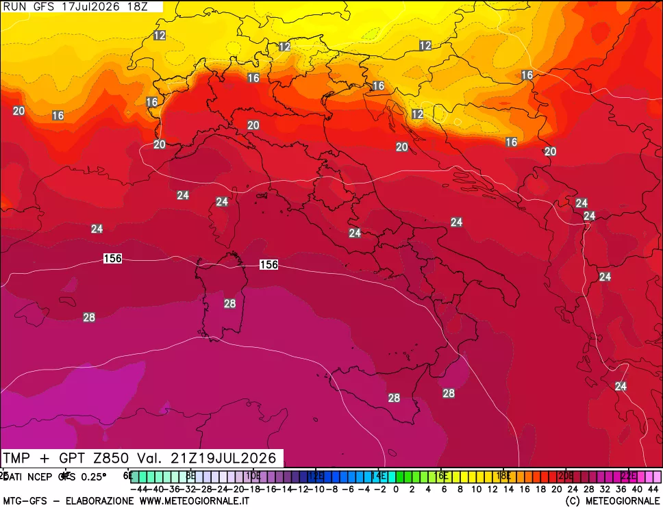 mappa 850 hPa Temp + GPT