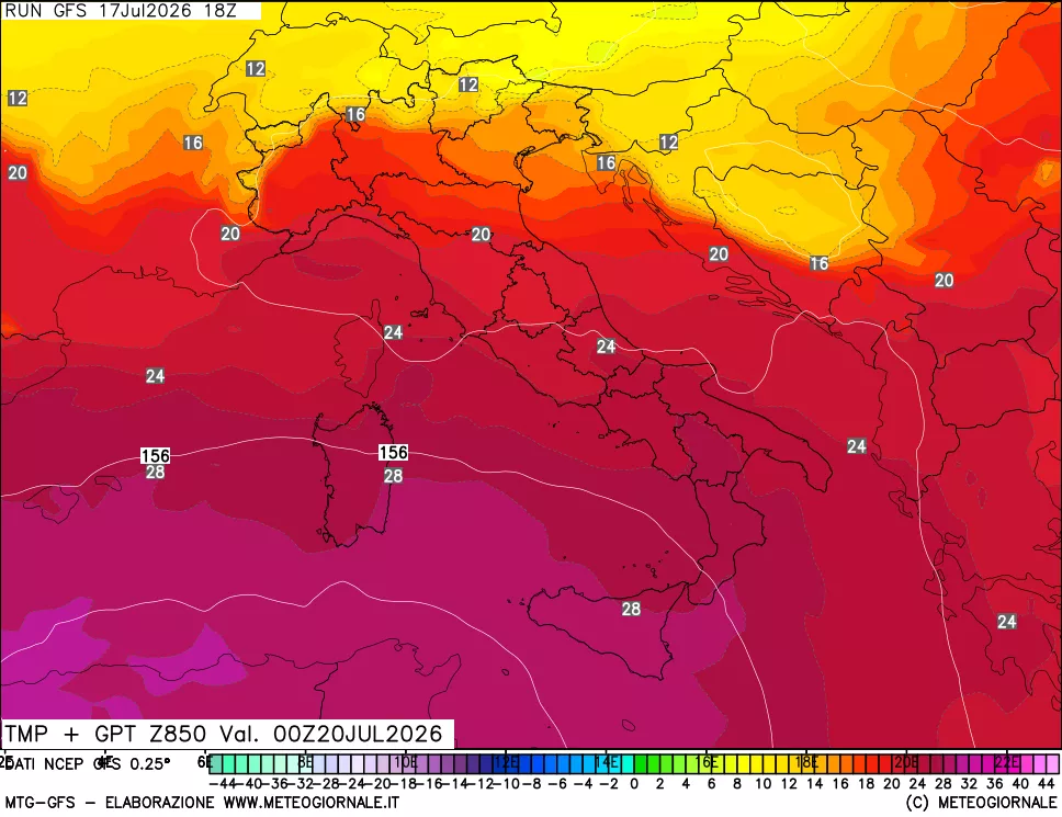 mappa 850 hPa Temp + GPT