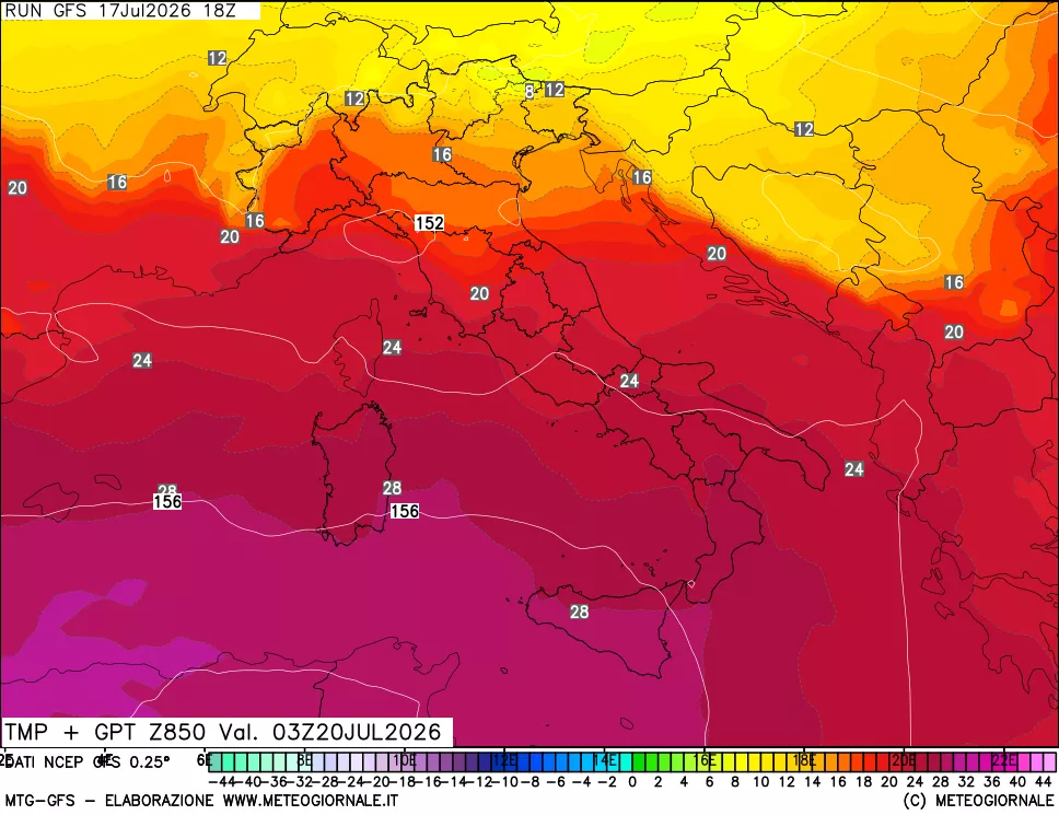 mappa 850 hPa Temp + GPT