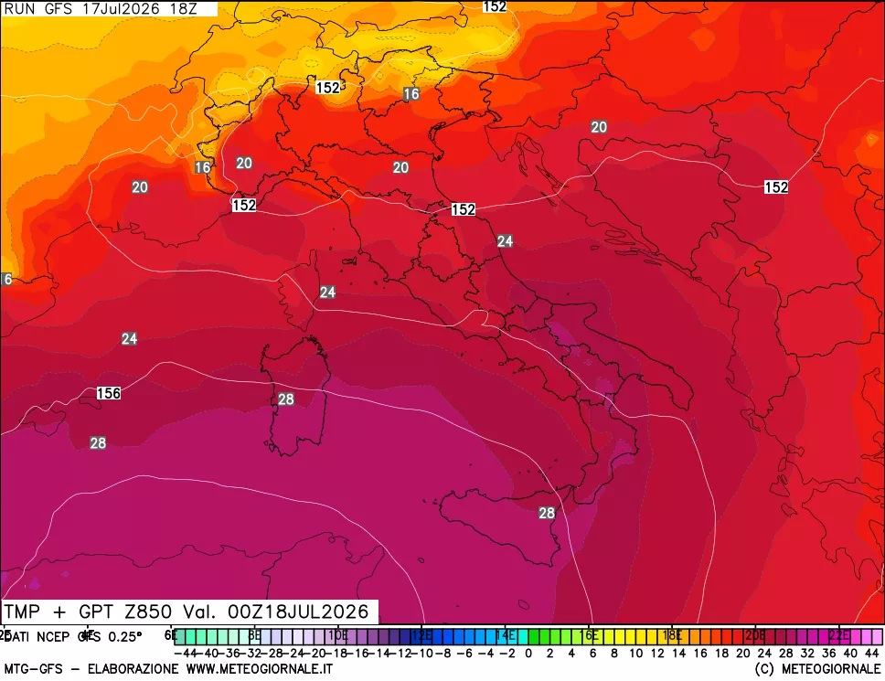mappa 850 hPa Temp + GPT