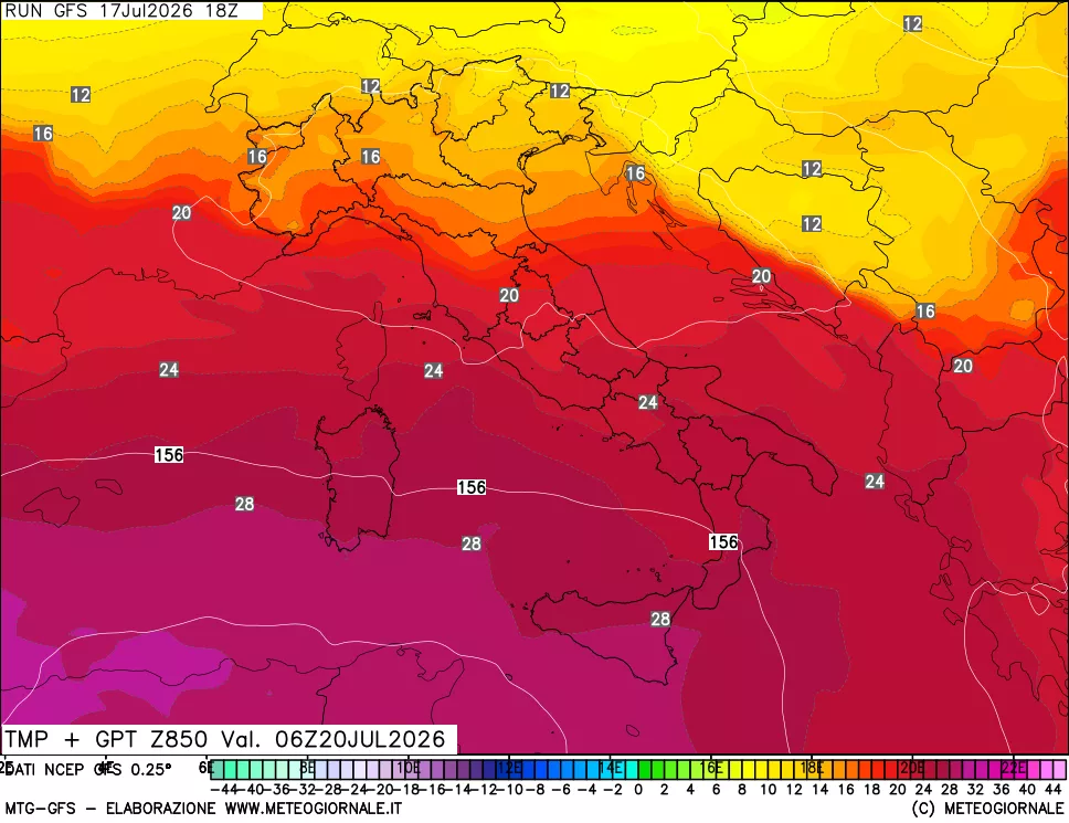 mappa 850 hPa Temp + GPT