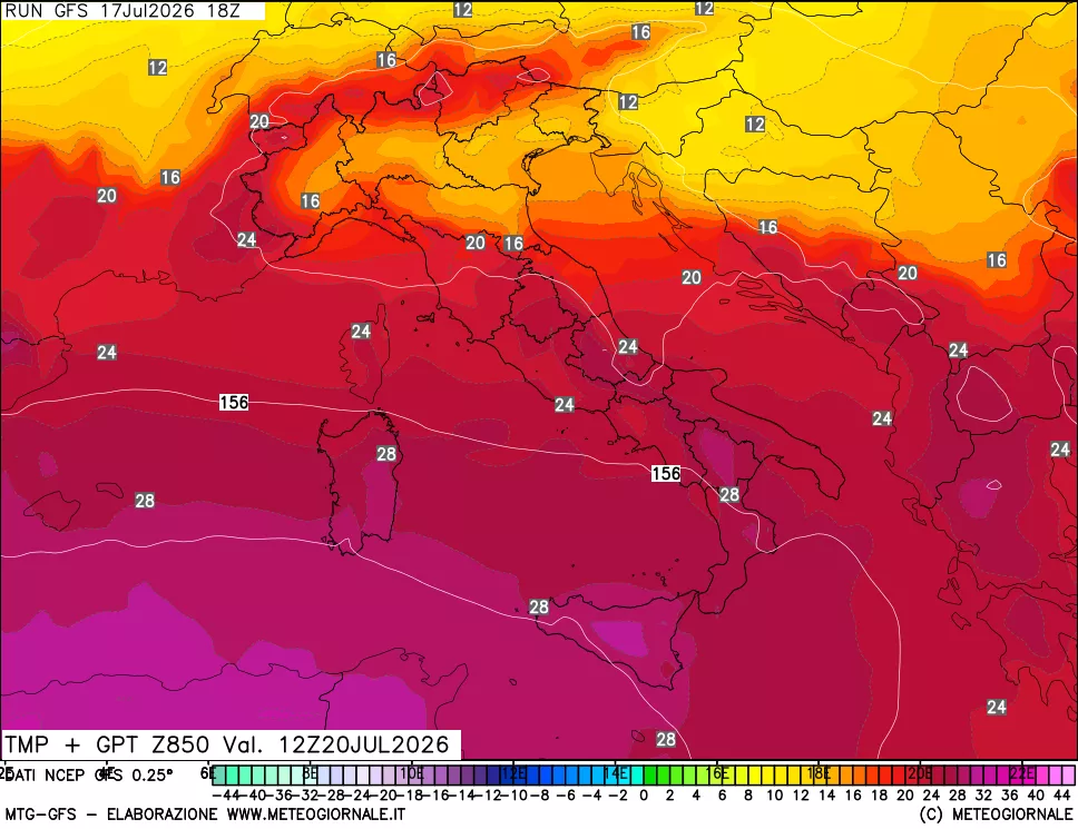 mappa 850 hPa Temp + GPT