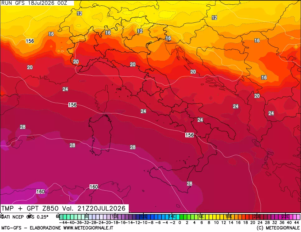 mappa 850 hPa Temp + GPT