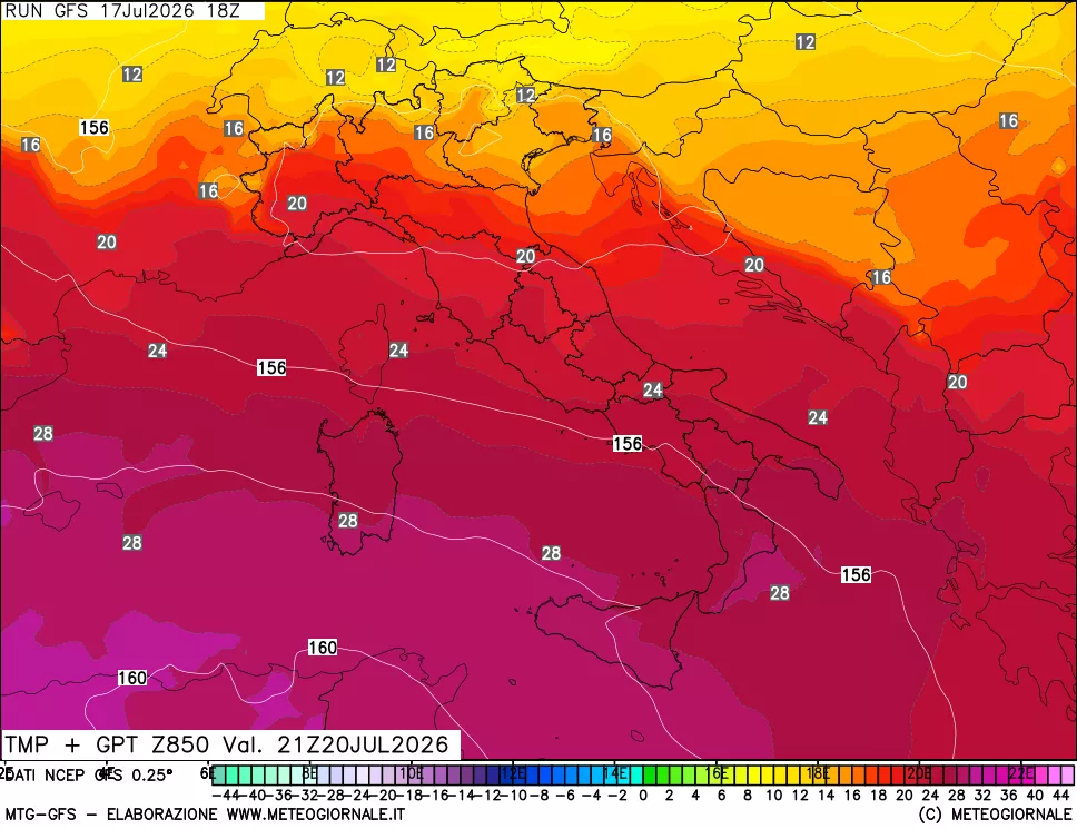 mappa 850 hPa Temp + GPT
