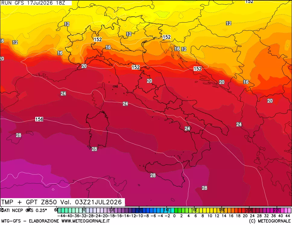mappa 850 hPa Temp + GPT