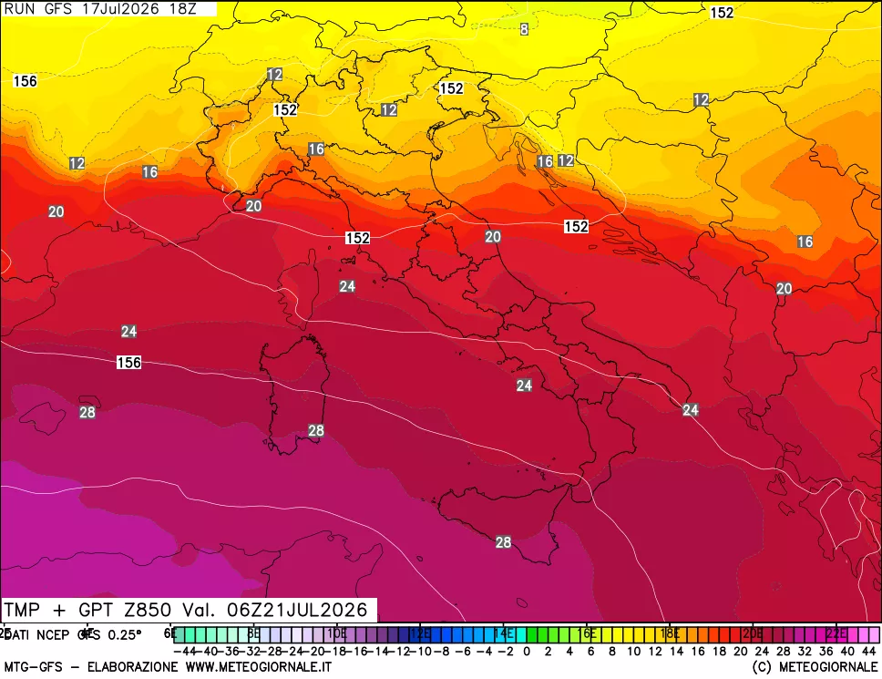 mappa 850 hPa Temp + GPT