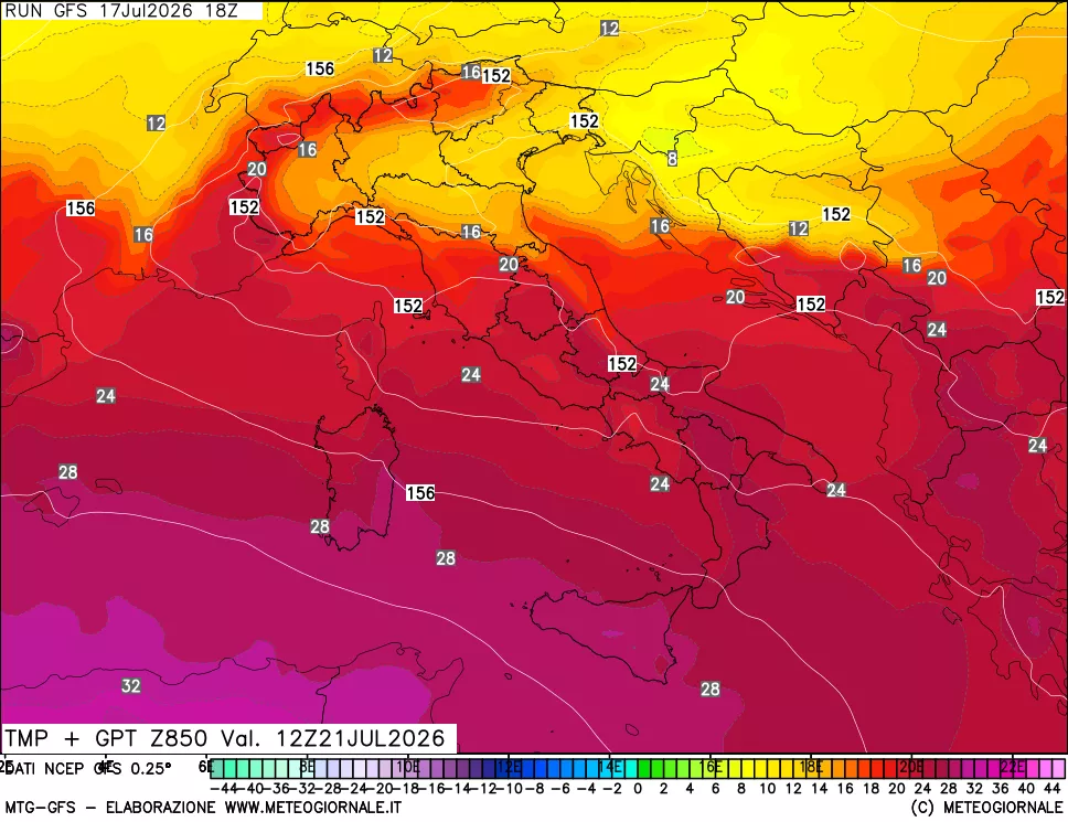mappa 850 hPa Temp + GPT
