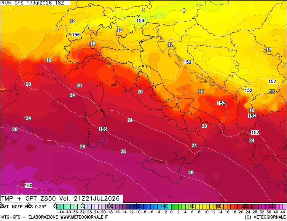mappa 850 hPa Temp + GPT