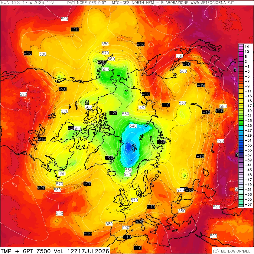 mappa Temperatura e Geopotenziali a 500 hPa