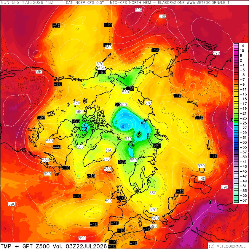 mappa Temperatura e Geopotenziali a 500 hPa