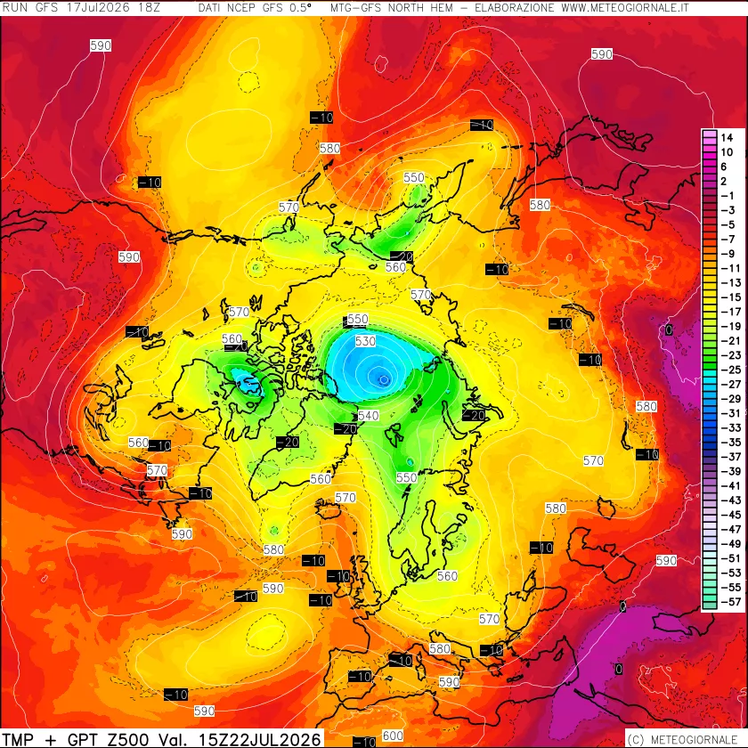 mappa Temperatura e Geopotenziali a 500 hPa