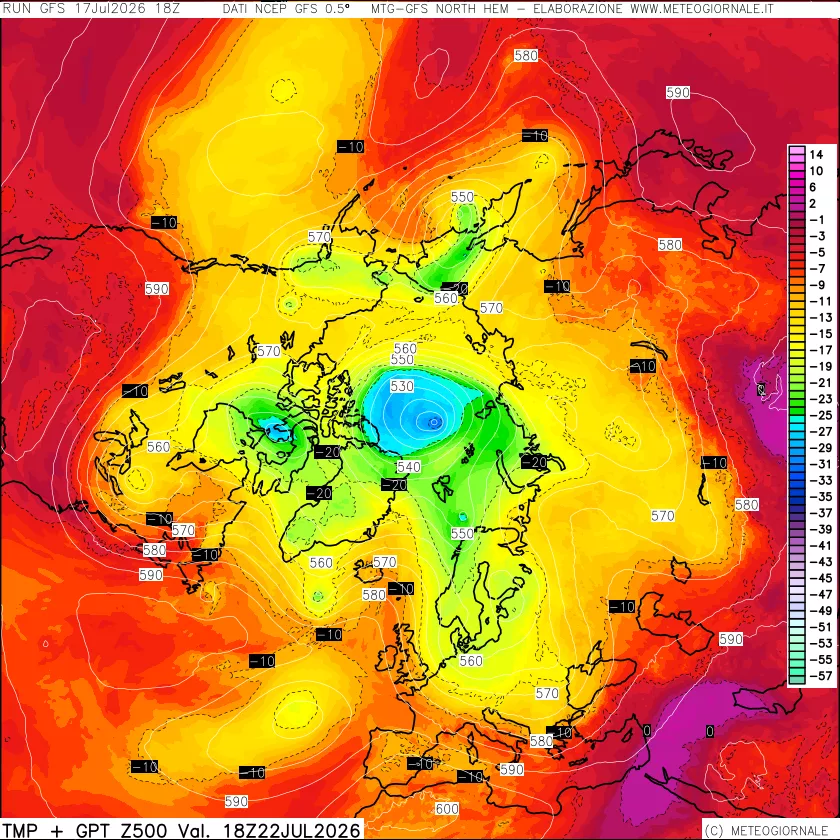 mappa Temperatura e Geopotenziali a 500 hPa
