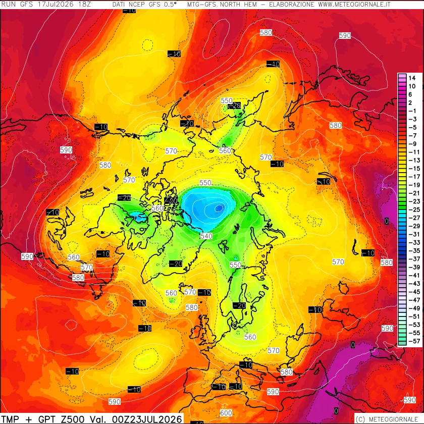 mappa Temperatura e Geopotenziali a 500 hPa