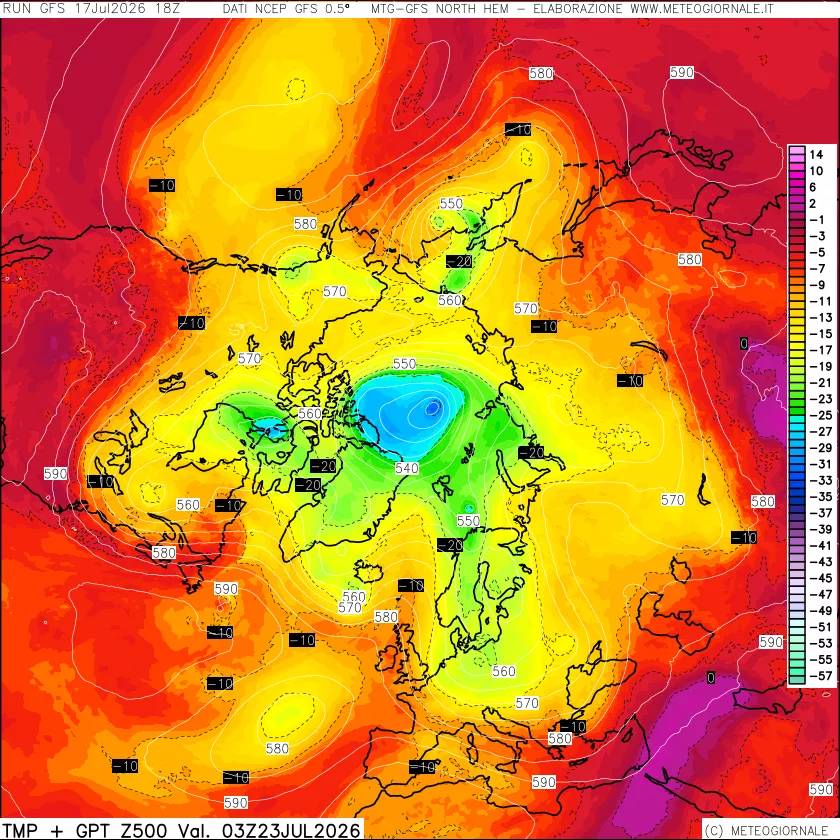 mappa Temperatura e Geopotenziali a 500 hPa