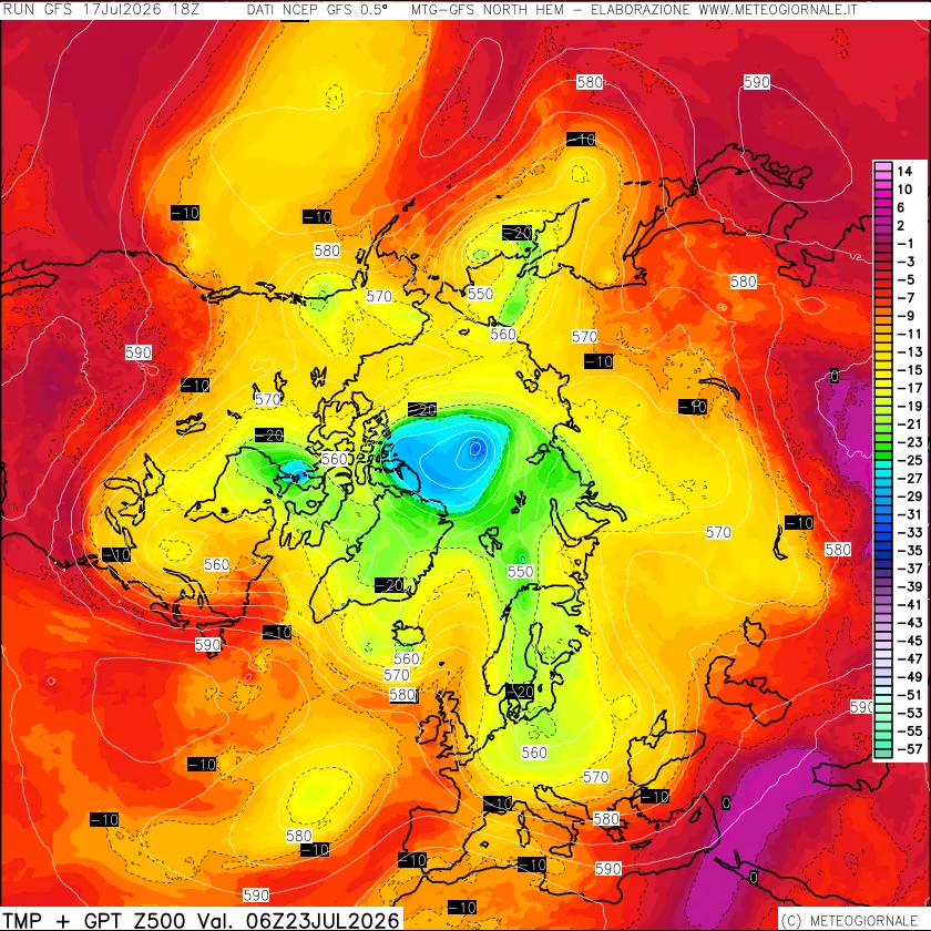 mappa Temperatura e Geopotenziali a 500 hPa