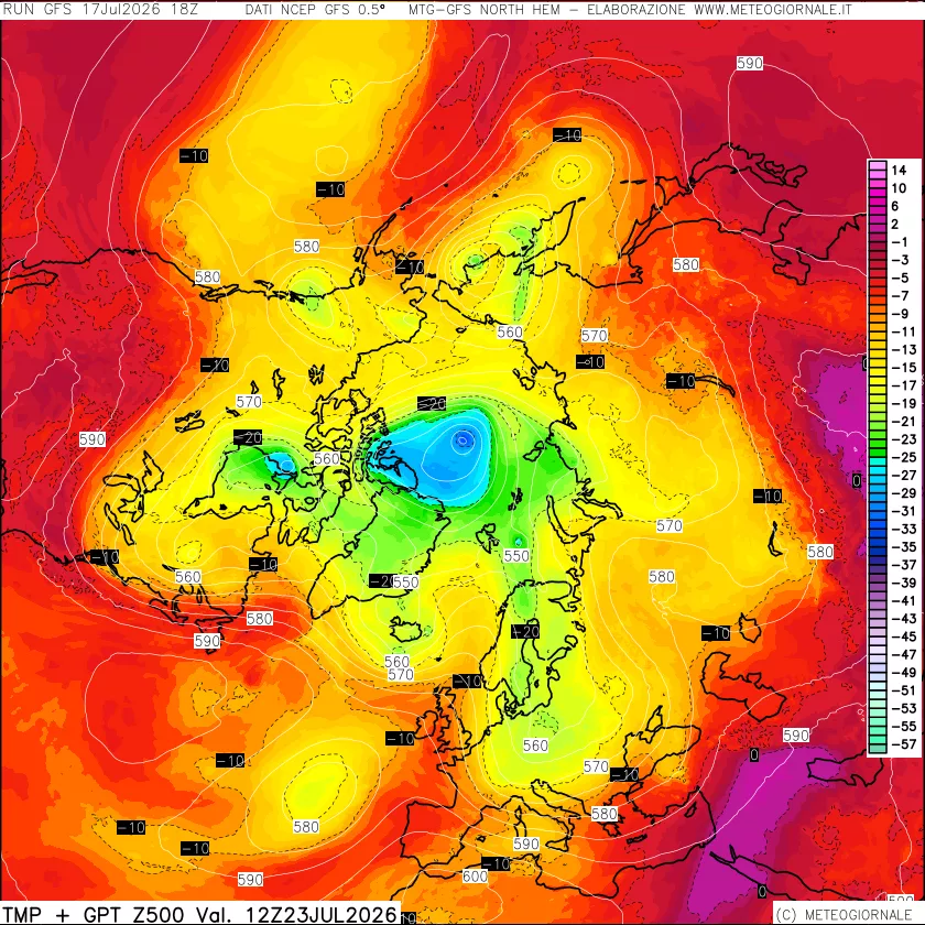 mappa Temperatura e Geopotenziali a 500 hPa