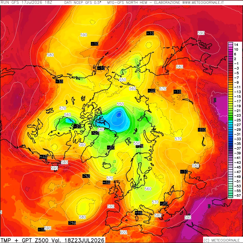 mappa Temperatura e Geopotenziali a 500 hPa