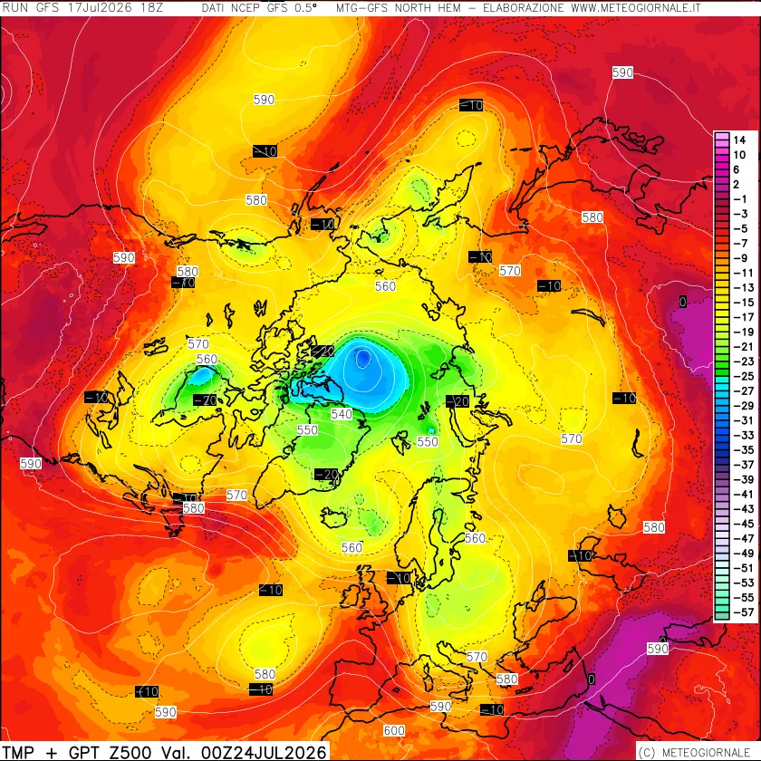mappa Temperatura e Geopotenziali a 500 hPa
