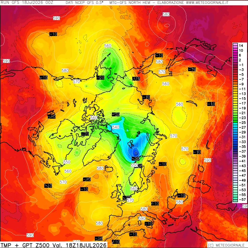 mappa Temperatura e Geopotenziali a 500 hPa