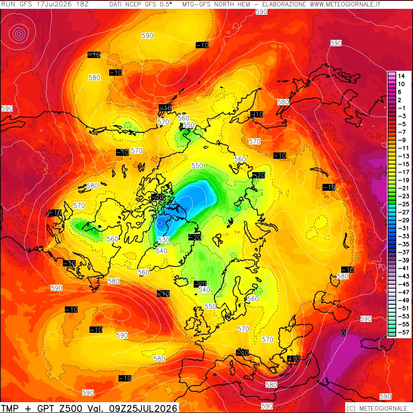 mappa Temperatura e Geopotenziali a 500 hPa