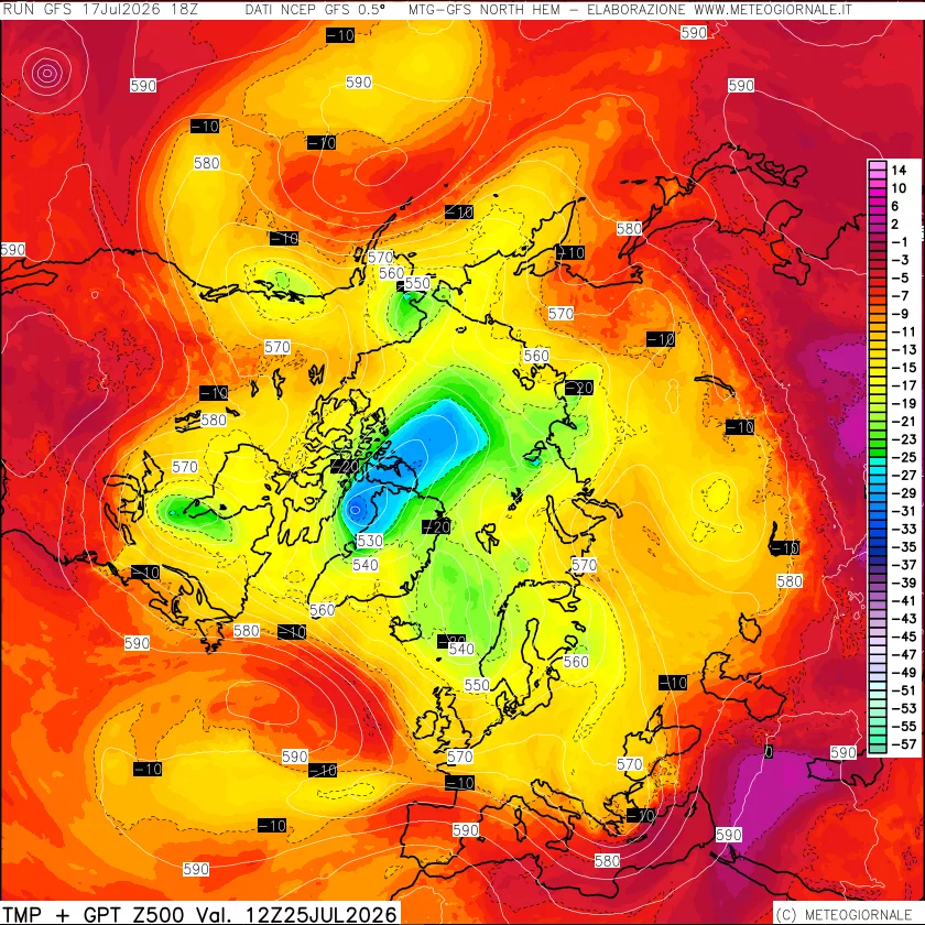 mappa Temperatura e Geopotenziali a 500 hPa