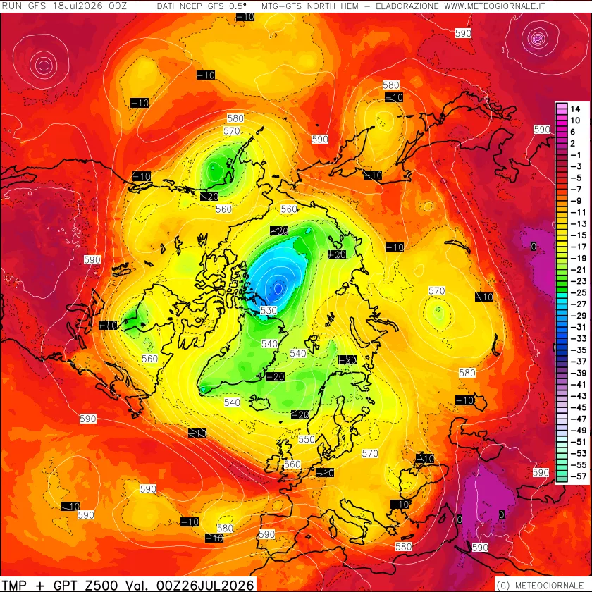 mappa Temperatura e Geopotenziali a 500 hPa