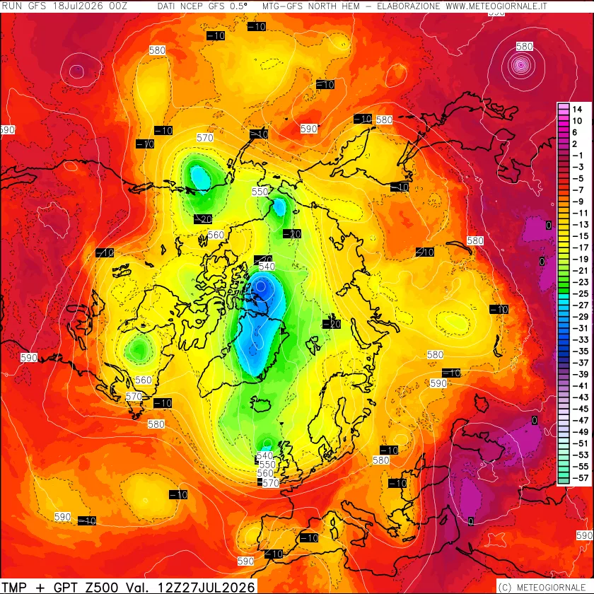 mappa Temperatura e Geopotenziali a 500 hPa