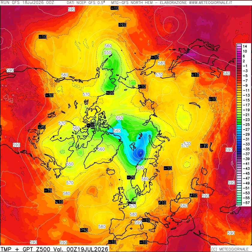 mappa Temperatura e Geopotenziali a 500 hPa