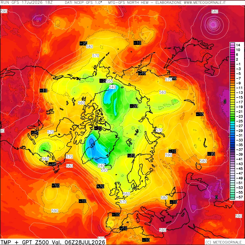 mappa Temperatura e Geopotenziali a 500 hPa