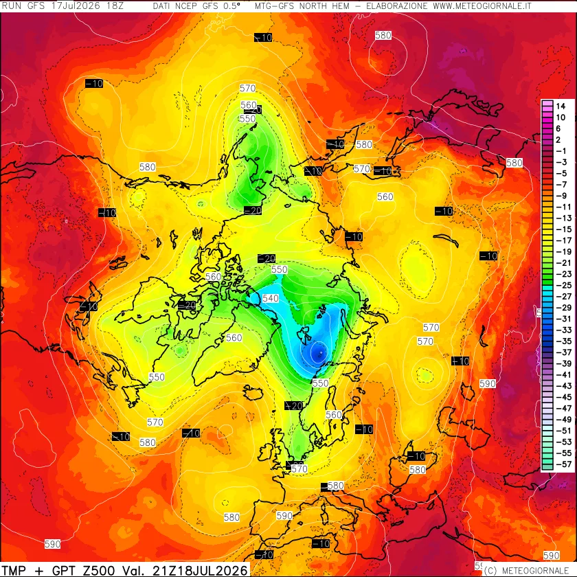 mappa Temperatura e Geopotenziali a 500 hPa
