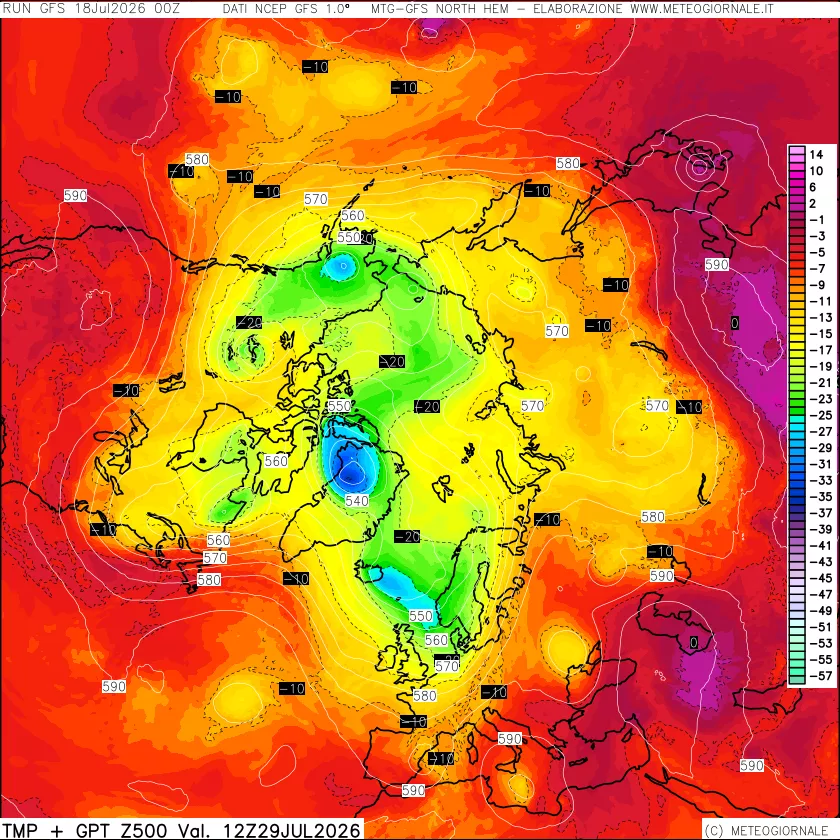 mappa Temperatura e Geopotenziali a 500 hPa