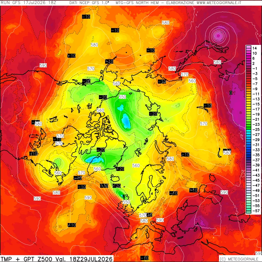 mappa Temperatura e Geopotenziali a 500 hPa