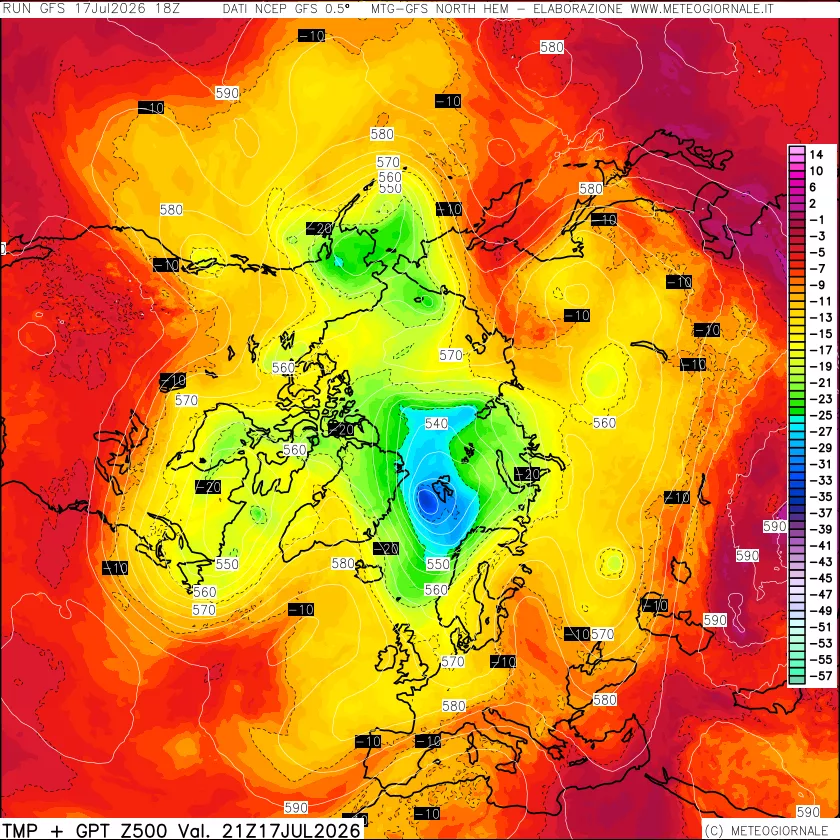 mappa Temperatura e Geopotenziali a 500 hPa