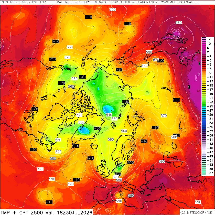 mappa Temperatura e Geopotenziali a 500 hPa
