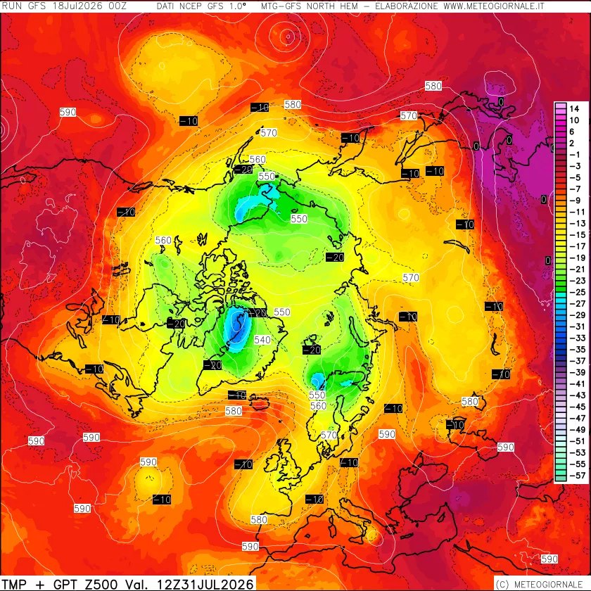 mappa Temperatura e Geopotenziali a 500 hPa