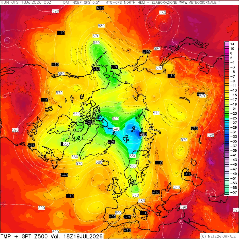 mappa Temperatura e Geopotenziali a 500 hPa