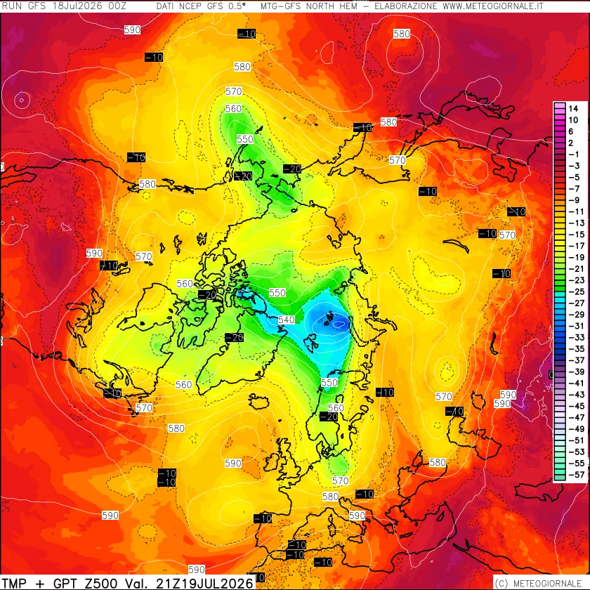 mappa Temperatura e Geopotenziali a 500 hPa