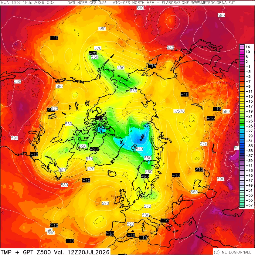 mappa Temperatura e Geopotenziali a 500 hPa
