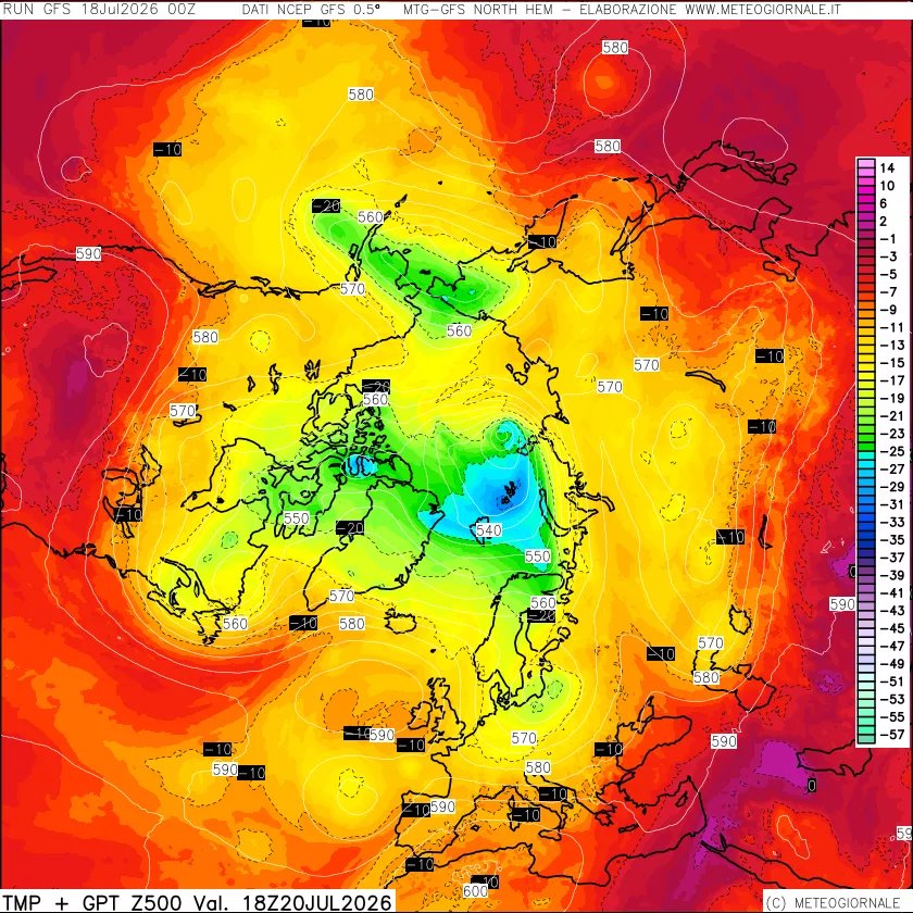 mappa Temperatura e Geopotenziali a 500 hPa
