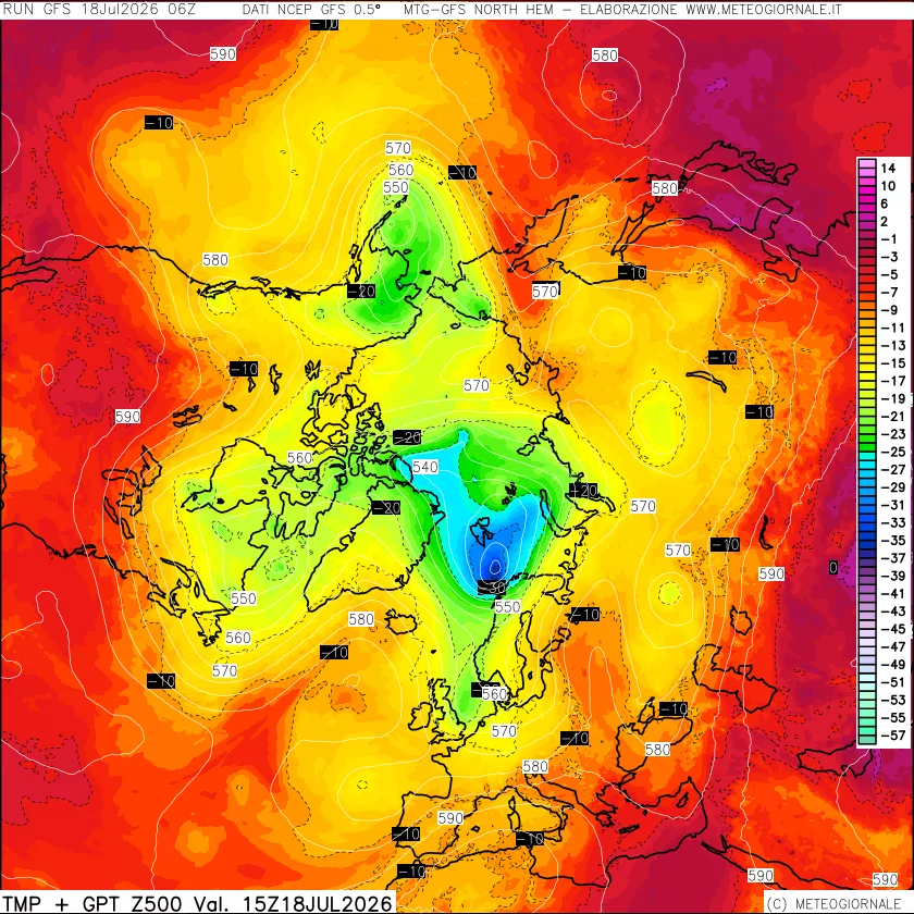 mappa Temperatura e Geopotenziali a 500 hPa