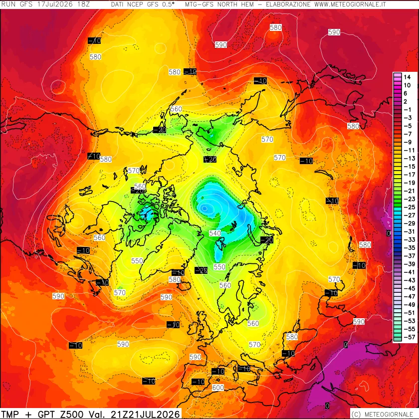 mappa Temperatura e Geopotenziali a 500 hPa
